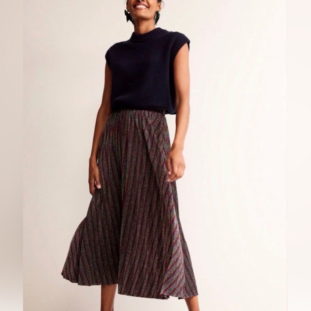 Boden NWT Jersey Metallic Pleated MIDI Skirt 10
